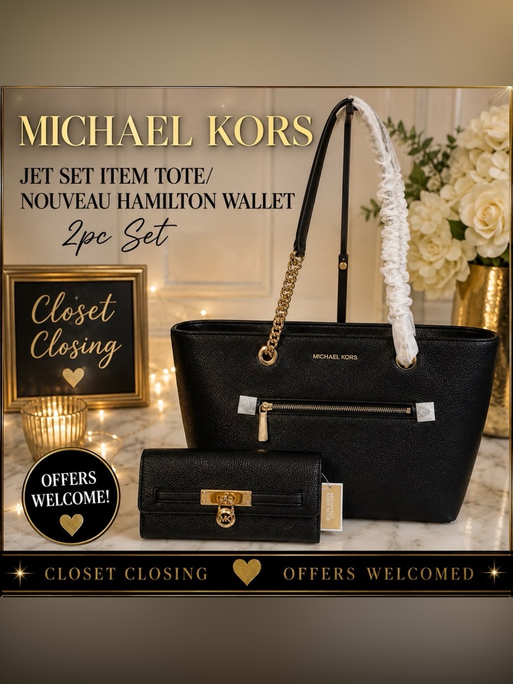 Michael Kors JET SET ITEM Tote/NOUVEAU HAMILTON Wallet 2pc Set